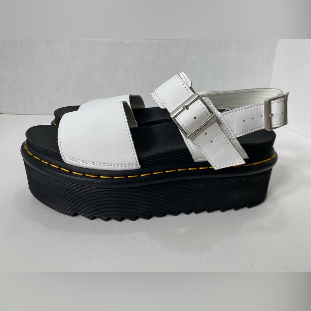 Dr Doc Martens VOSS QUAD WHITE HYDRO LEATHER PLATFORM SANDALS US 9 UK 7 VGC